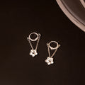 Gold Tone Double Chain and Clear Flower Hoop Earrings view 1
