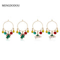 Christmas Green Bell Charm Hoop Earrings Beads Jingle view 1