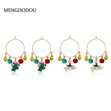 Christmas Green Bell Charm Hoop Earrings Beads Jingle