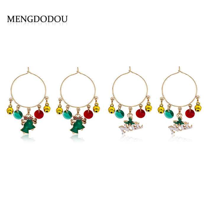 Christmas Green Bell Charm Hoop Earrings Beads Jingle