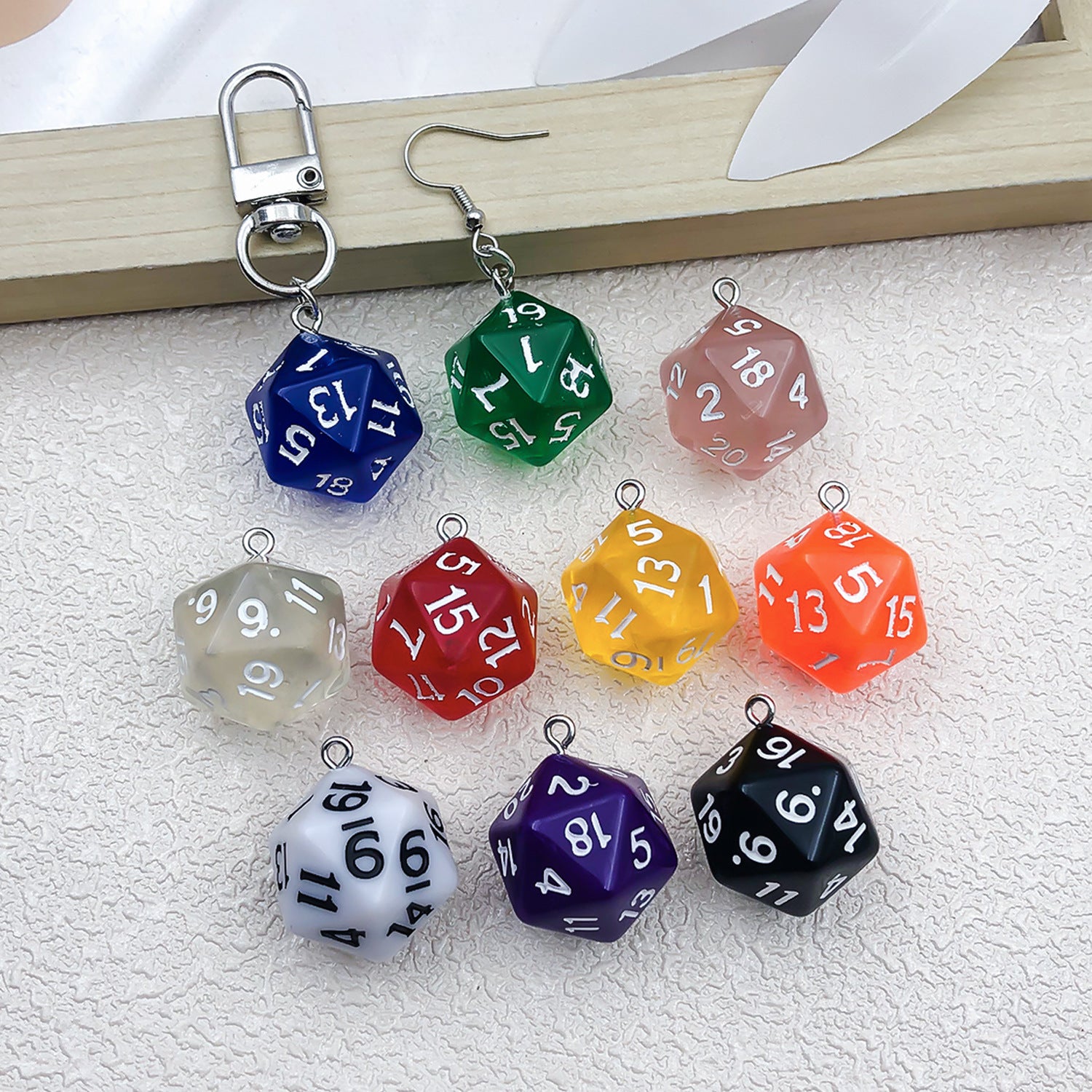 Resin 20 Sided Dice Charm Pendant for DIY Earrings Keychain Bag Jewelry Accessories