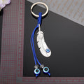 Silver Tone Feather and Blue Evil Eye Split Ring Keychain view 4