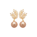 Gold Tone Wheat Leaf Earrings With Champagne Pearl Drops view 5
