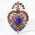 Antique Gold Heart Brooch Rhinestone Frame Pink or Blue Center view 2