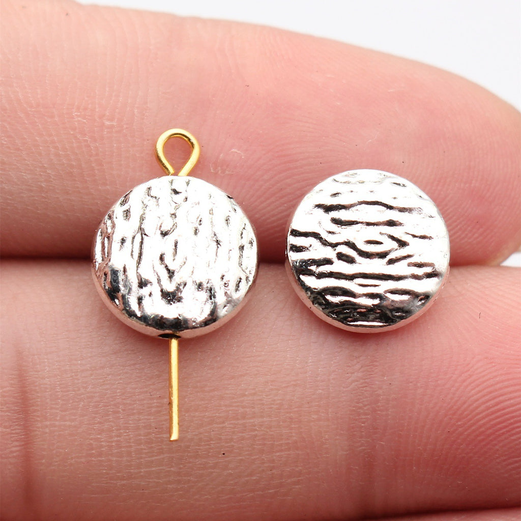 12x12x4.5mm 2g Multicolor Zinc Alloy Textured Round Loose Metal Beads for Bracelet Jewelry Making