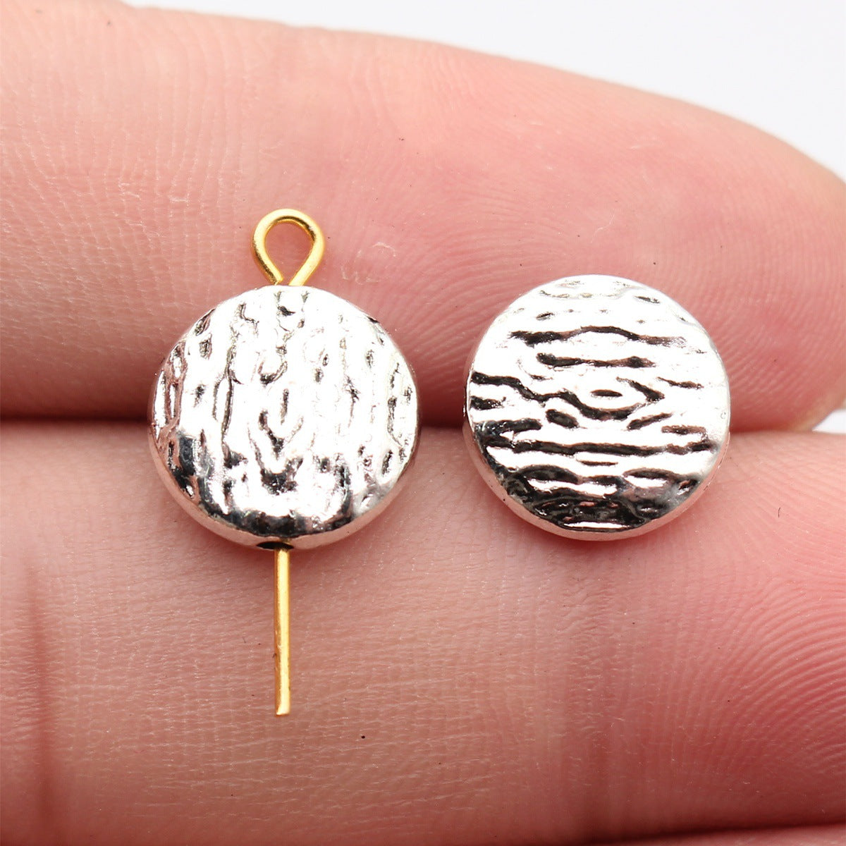 12x12x4.5mm 2g Multicolor Zinc Alloy Textured Round Loose Metal Beads for Bracelet Jewelry Making