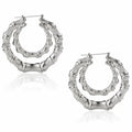 Textured Double Hoop Earrings in Silver and Gold Tones view 5