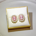 Pink Cameo Pearl Look Halo Border Delicate Small Stud Earrings view 2