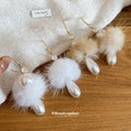 White Pom Pom and Faux Pearl Gold Tone Hook Earrings view 3
