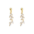 Gold Tone Clear Marquise Stone Wheat Leaf Long Drop Stud Earrings view 5