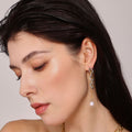 Chain Link Drop Earrings Freshwater Pearl Tassel Design view 4