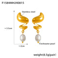 Spiral Wave Stainless Steel Pearl Drop Earrings Gold Steel view 6