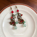 Antique Metal Floral and Beaded Hook Drop Earrings view 2