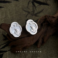 Silver Scallop Mother of Pearl Window Motif Stud Earrings view 1