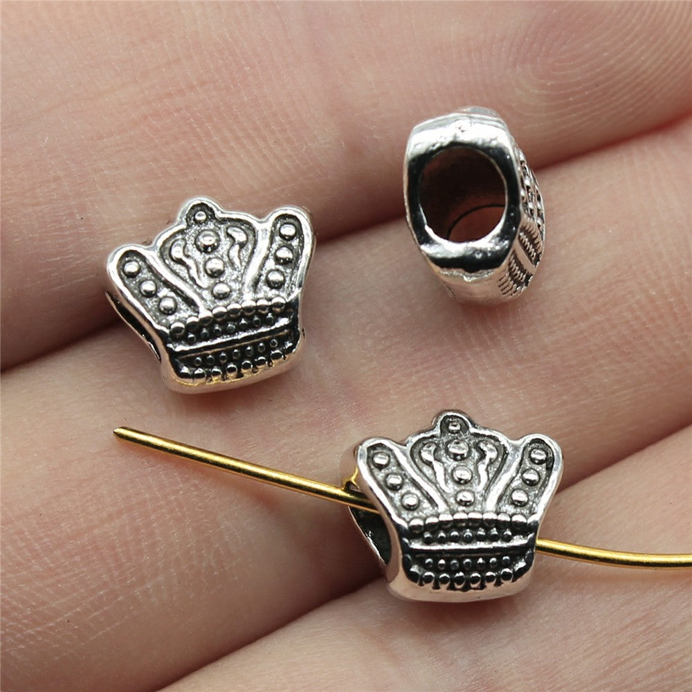 11x10x6mm 1.6g Antique Silver Zinc Alloy Crown Large Hole Beads for DIY Bracelet Jewelry Making