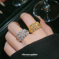 Openwork Clear Crystal Statement Rings Gold Silver Four view 3