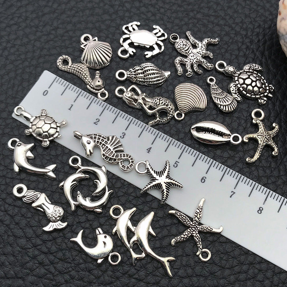Antique Silver Zinc Alloy Seahorse Turtle Starfish Ocean Charm Pendant for DIY Earrings