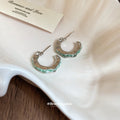 Pink Crystal Textured C Hoop Earrings Fashion Earrings view 4