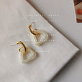 Gold Matte Acrylic Triangle Drop Earrings White Amber Resin view 6