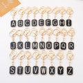 Rhinestone Initial Letter Keychain Black Enamel Gold Tone Tag view 1