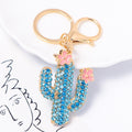 Rhinestone Cactus Flower Keychain Metal Plant Bag Charm view 6