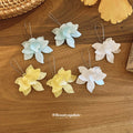 Layered Flower Drop Earrings in Green White and Yellow view 4