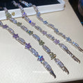 Silver Flower Crystal Link Bracelets Pink Purple Blue Green view 2