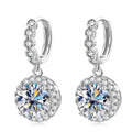 Silver Tone Round Crystal Huggie Drop Earrings Polished Metal Jewelry view 1