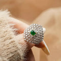 Green Square Stone Multi-Layer Burst Statement Ring In Silver Tone view 2