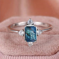 Silver Rectangle Blue Ink Stone Clear Side Stone Ring view 2