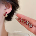 Gold Red Enamel Knot Flower X Stud Earring Three Pair Set view 2