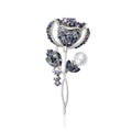 Pink Blue Rhinestone Rose Pearl Flower Stem Brooch Pins view 2