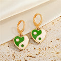 Gold Tone Enamel Yin Yang Heart Huggie Drop Earrings in Five Colors view 6