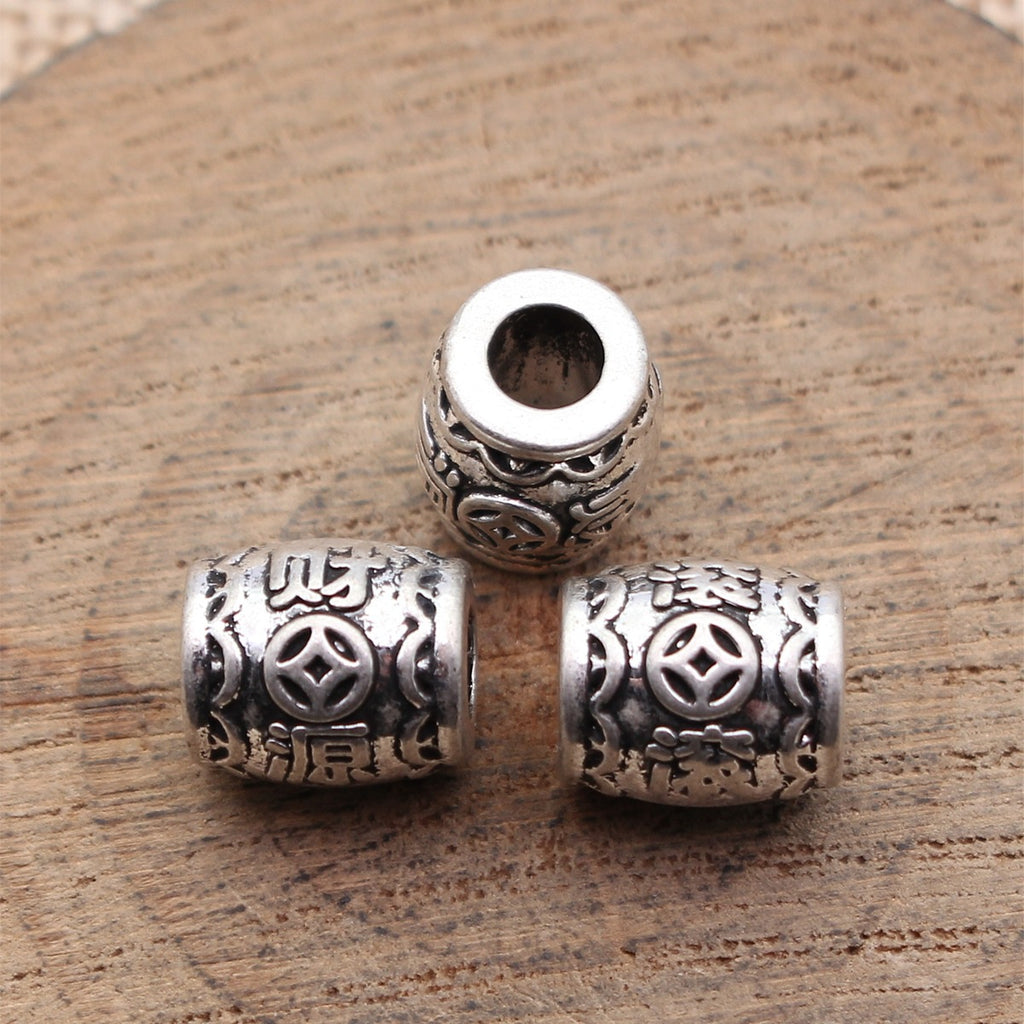 10x9.2x9.2mm 2.5g Antique Silver Zinc Alloy Chinese Drum Large Hole Beads for Bracelet DIY Jewelry Making
