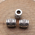 Antique Silver Chinese Coin Motif Large Hole Barrel Bead view 2