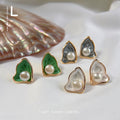 Gold Leaf Pearl Stud Earrings Enamel Shell Three Colors view 3