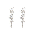Silver Tone Crystal Leaf And Pearl Drop Earrings With Polished Metal Tone Details view 5
