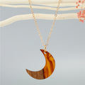 Resin and Wood Crescent Moon Pendant Necklaces in Five Colors view 6