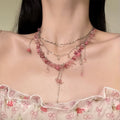 Multi Layer Crystal Flower Chip Tassel Drop Necklace view 3