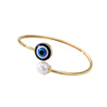 Gold and Silver Tone Blue Evil Eye Faux Pearl Open Cuff Bracelets view 5