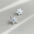 Silver Tone Pale Blue Snowflake Earrings In Stud And Clip Styles view 4