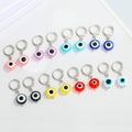 Silver Tone Round Evil Eye Huggie Drop Earrings in Eight Colors view 1