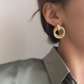 Matte Gold Double Circle Stud Earrings Jewelry Pair view 2