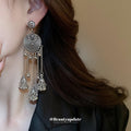 Ornate Disc and Bell Tassel Drop Earrings in Two Finishes view 3