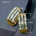 Gold Triple Row CZ Rectangular Huggie Hoop Earrings view 5
