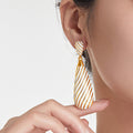 Gold Black White Stripe Teardrop Enamel Dangle Drop Earrings view 3