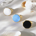 Octagonal Enamel Disc Open Ring in Black Blue and White view 4