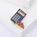 Calculator and Coin Stack Enamel Brooch in Black or White view 5