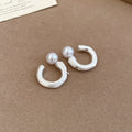 Silver Tone Open Circle Drop Earrings with Pearl Look Studs view 6