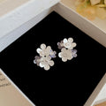 Silver Tone Floral Cluster Stud Earrings in Three Colors view 3
